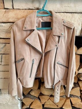 All Saints Blush Suede Moto Jacket